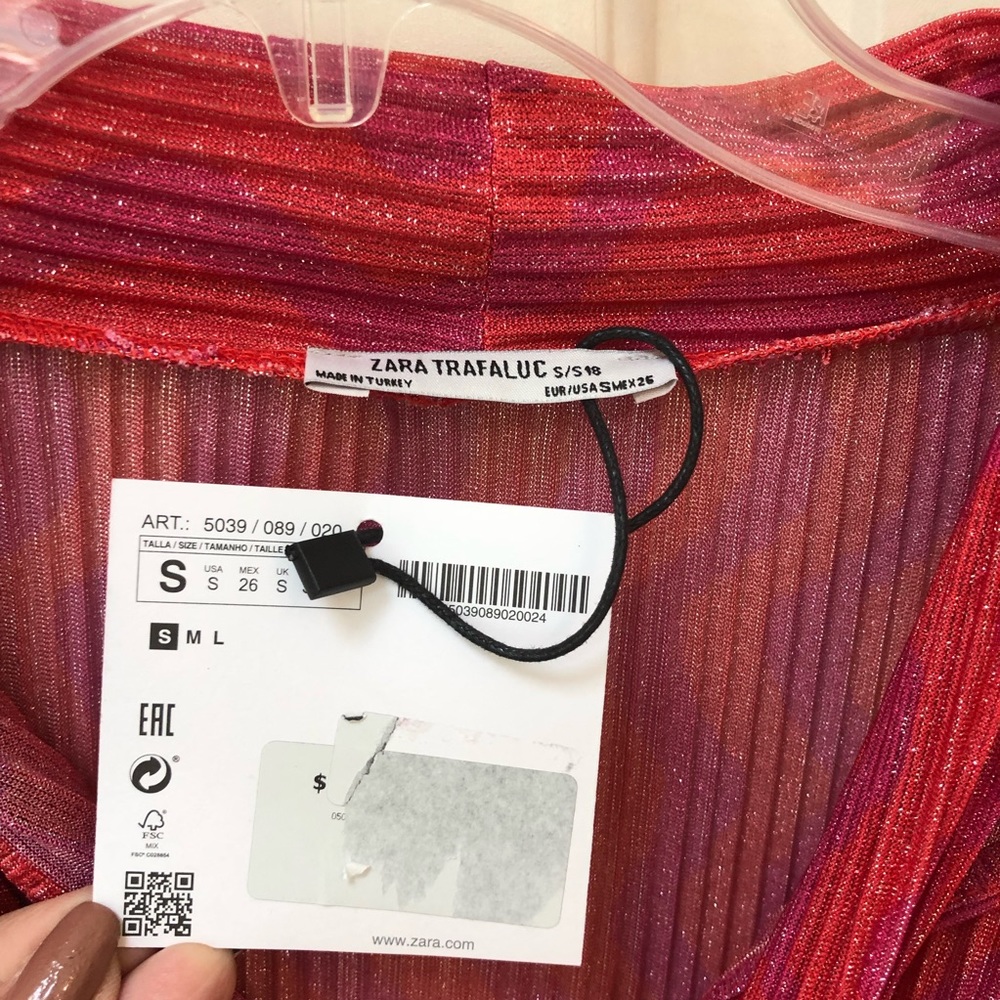 Zara Trafaluc dressy blouse with pink sizzle! Sz S - Picture 13 of 16
